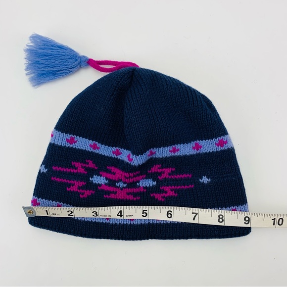 Wigwam Fair Isle Wool Tasseled Beanie Winter Hat Made in USA Navy Purple - Picture 10 of 11